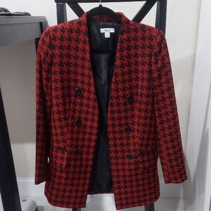 Bar III Red and Black Houndstooth Blazer